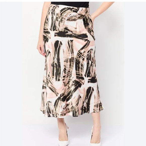 DKNY Women's Ruched Pink Multi -print Maxi Skirt Size 12 - Picture 1 of 11
